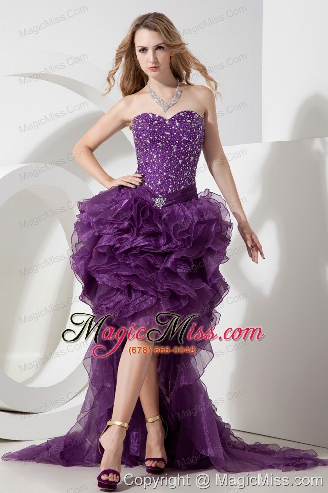 wholesale purple column / sheath sweetheart high-low organza beading prom dress