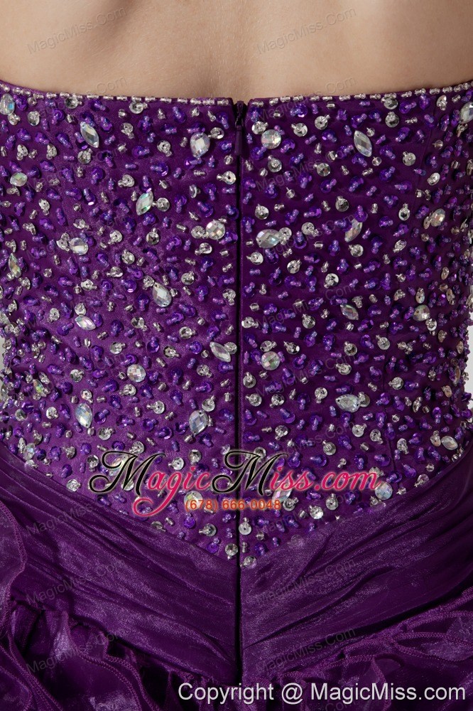 wholesale purple column / sheath sweetheart high-low organza beading prom dress