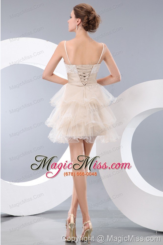 wholesale champagne a-line / pricess straps mini-length organza bowknot prom / homecoming dress