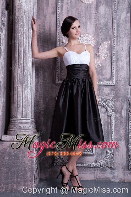 wholesale formal white and black a-line spaghetti straps prom / homecoming dress taffeta ruch knee-legnth