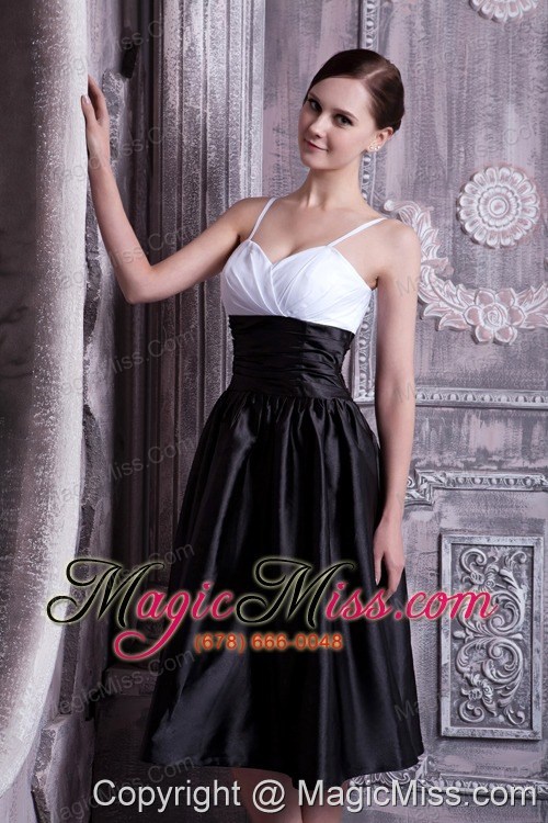 wholesale formal white and black a-line spaghetti straps prom / homecoming dress taffeta ruch knee-legnth