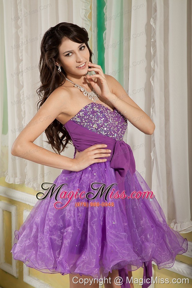 wholesale lavender a-line / princess sweetheart mini-length organza beading prom / cocktail dress