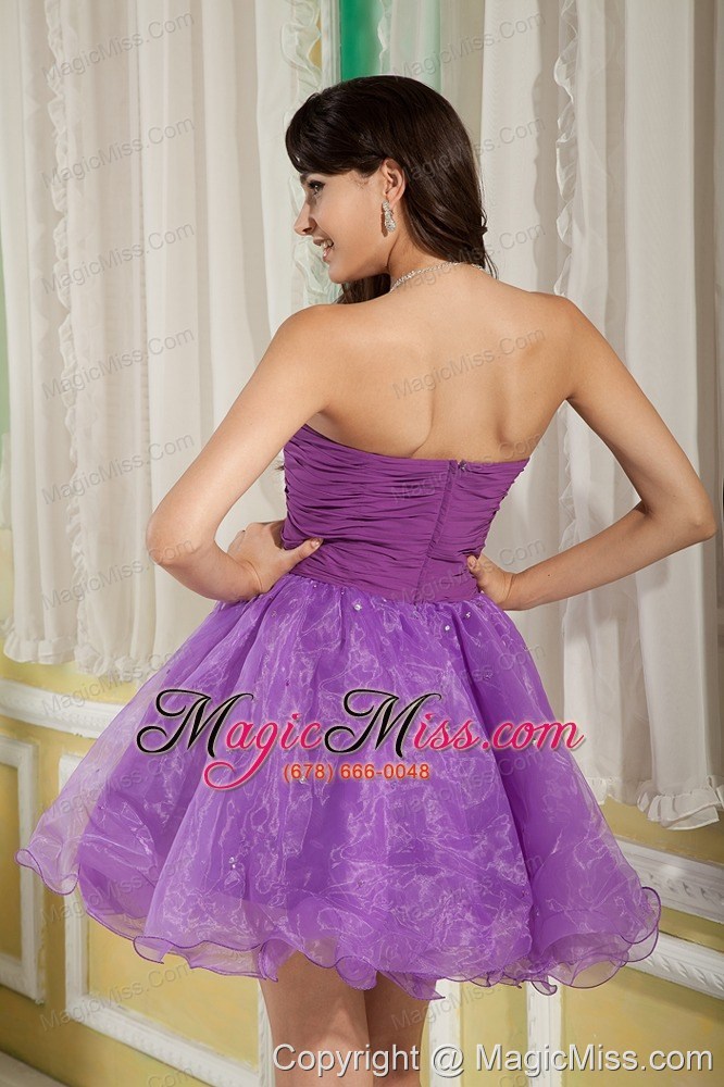 wholesale lavender a-line / princess sweetheart mini-length organza beading prom / cocktail dress