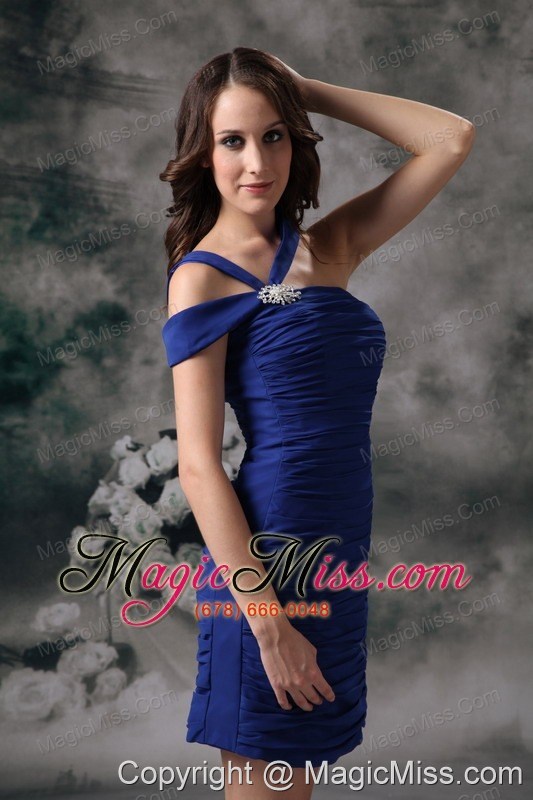 wholesale blue column asymmetrical mini-length chiffon prom / homecoming dress