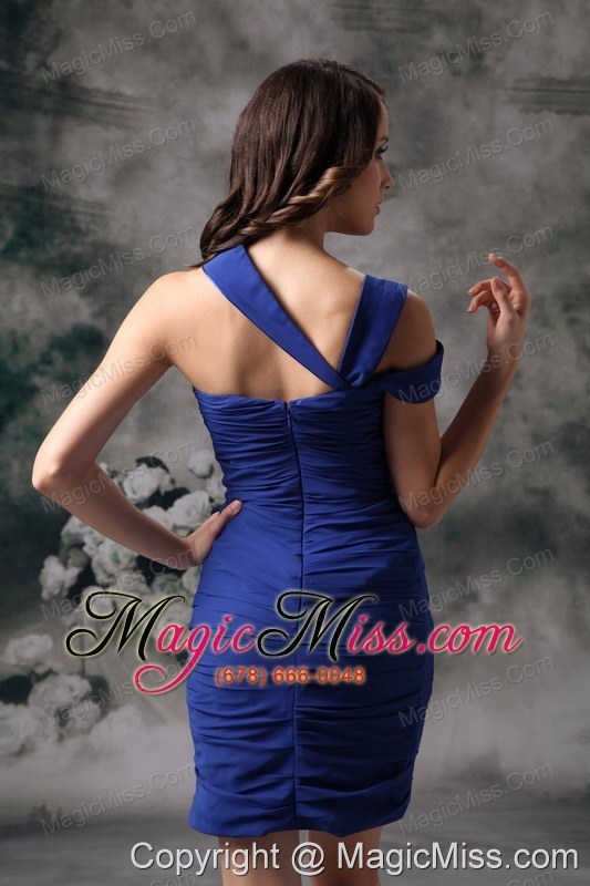 wholesale blue column asymmetrical mini-length chiffon prom / homecoming dress
