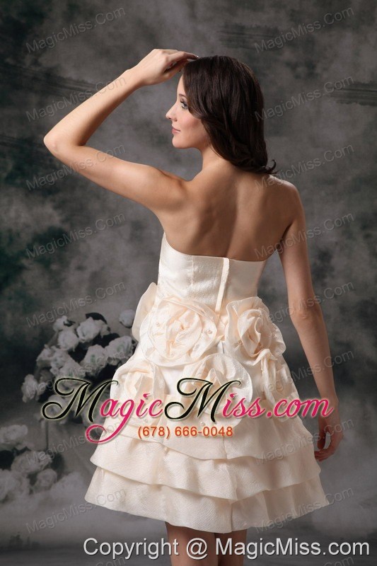 wholesale champagne a-line strapless mini-length organza hand made flowers prom / homecoming dress