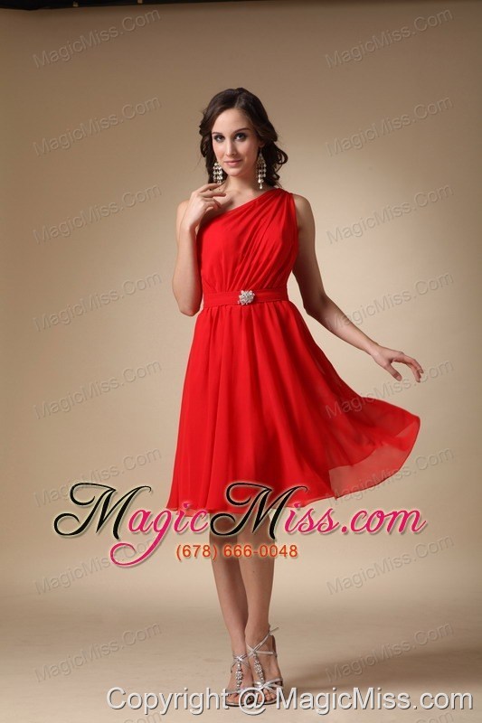 wholesale red a-line one shoulder knee-length chiffon beading prom dress