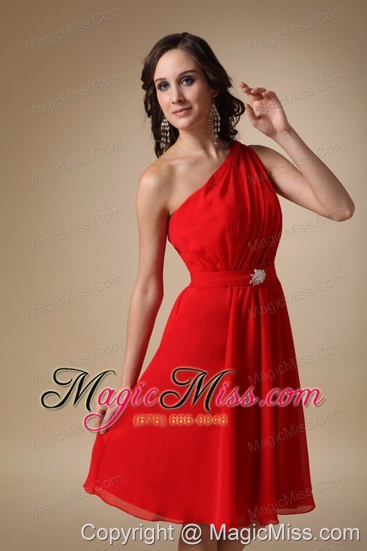 wholesale red a-line one shoulder knee-length chiffon beading prom dress