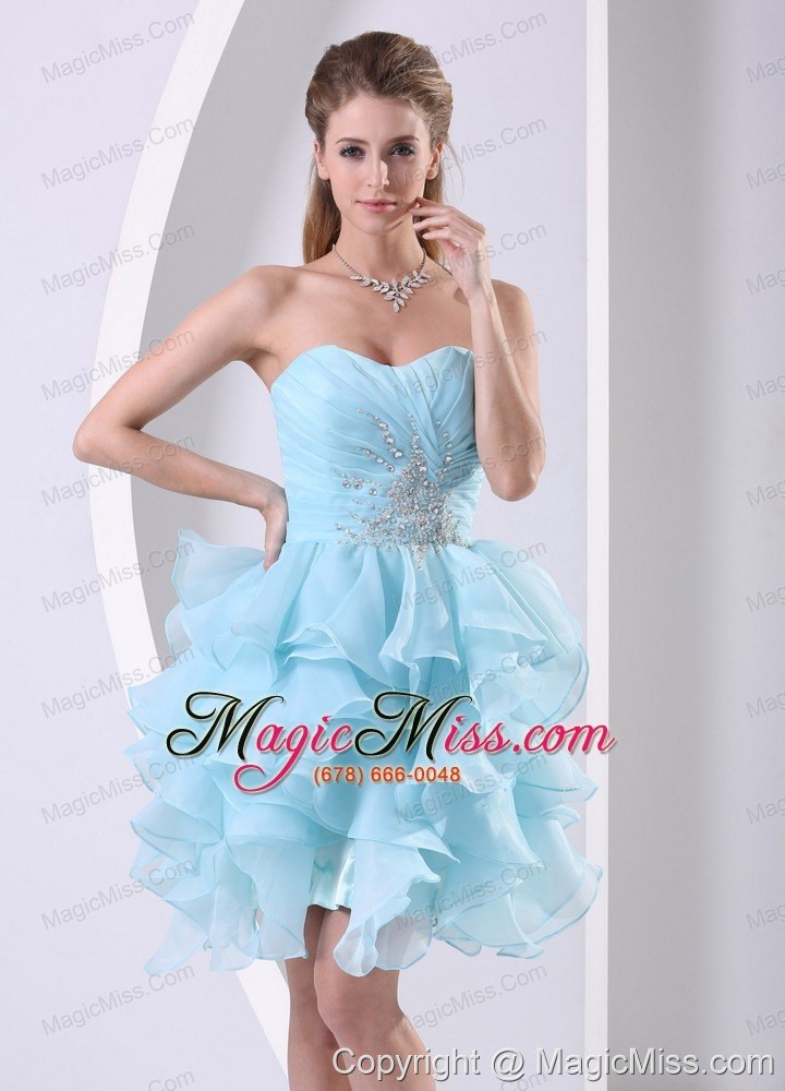 wholesale stylish aque blue ruffles sweetheart ruched bodice and beading prom cocktail dress in 2013