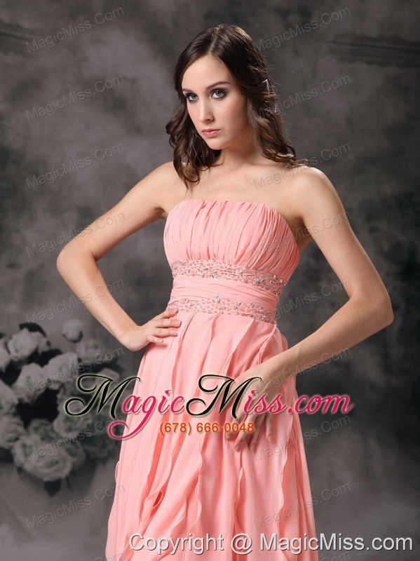wholesale watermelon column strapless knee-length chiffon beading prom dress