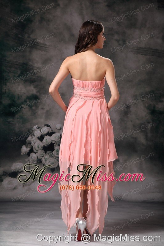wholesale watermelon column strapless knee-length chiffon beading prom dress