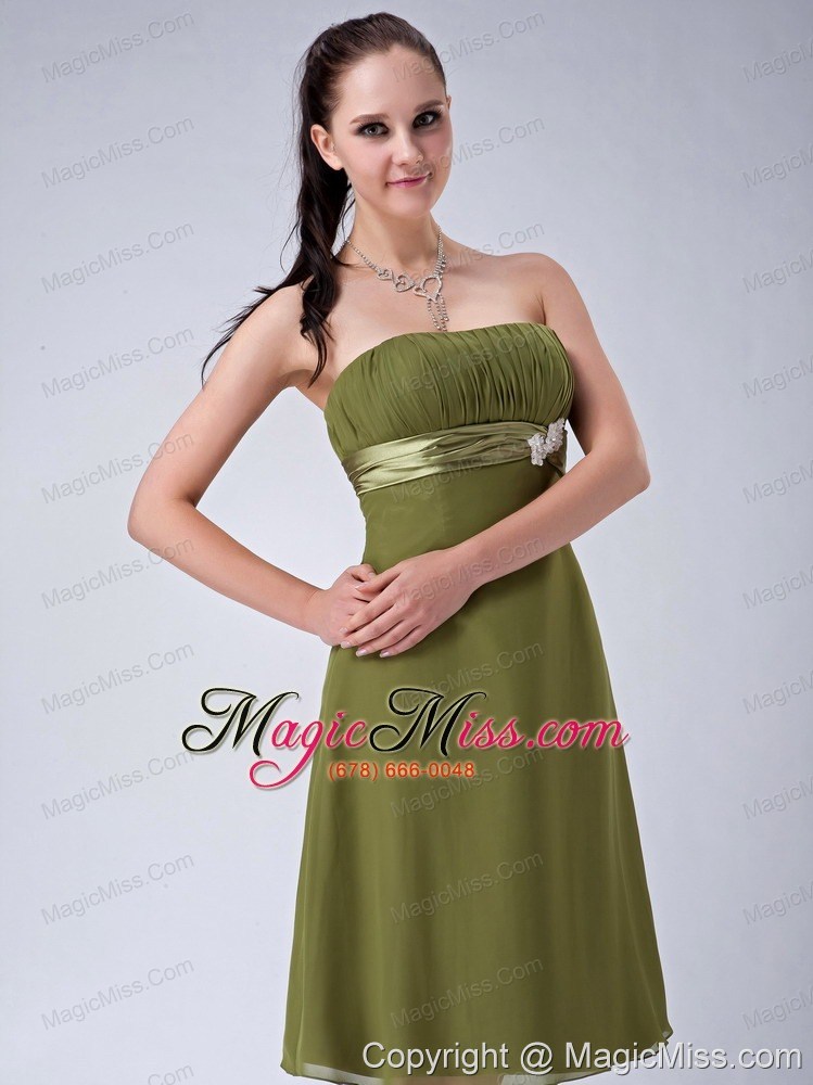 wholesale olive green empire strapless knee-length chiffon bridesmaid dress