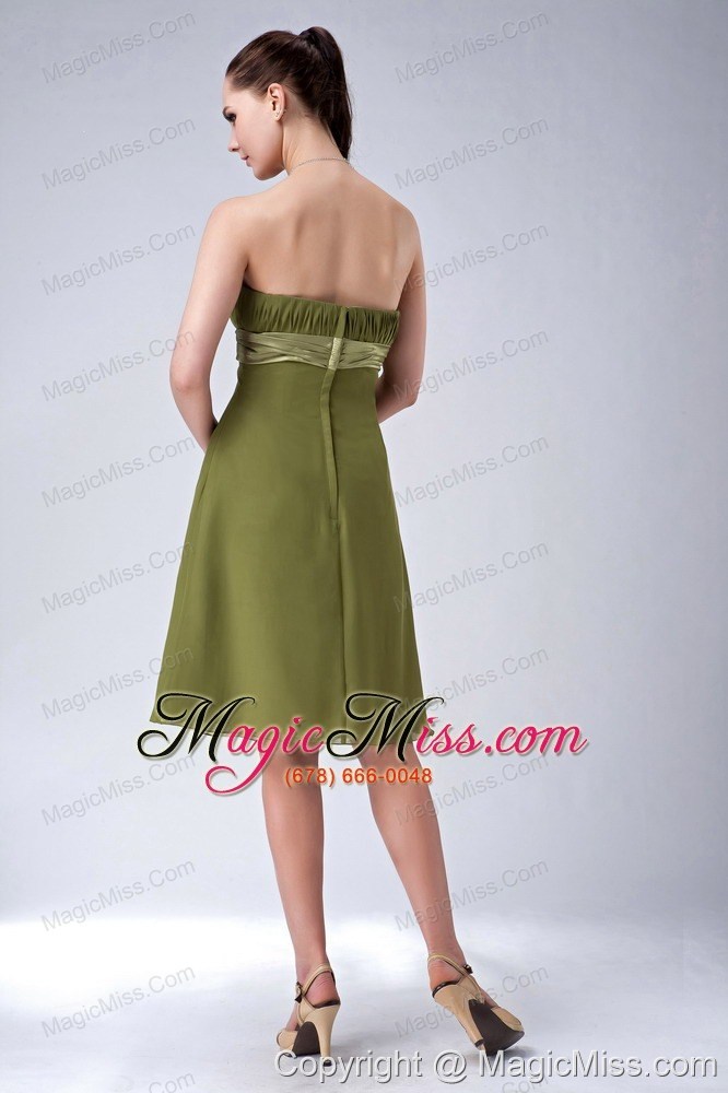 wholesale olive green empire strapless knee-length chiffon bridesmaid dress