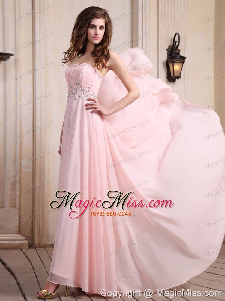 wholesale baby pink prom dress with beaded chiffon brush train for party