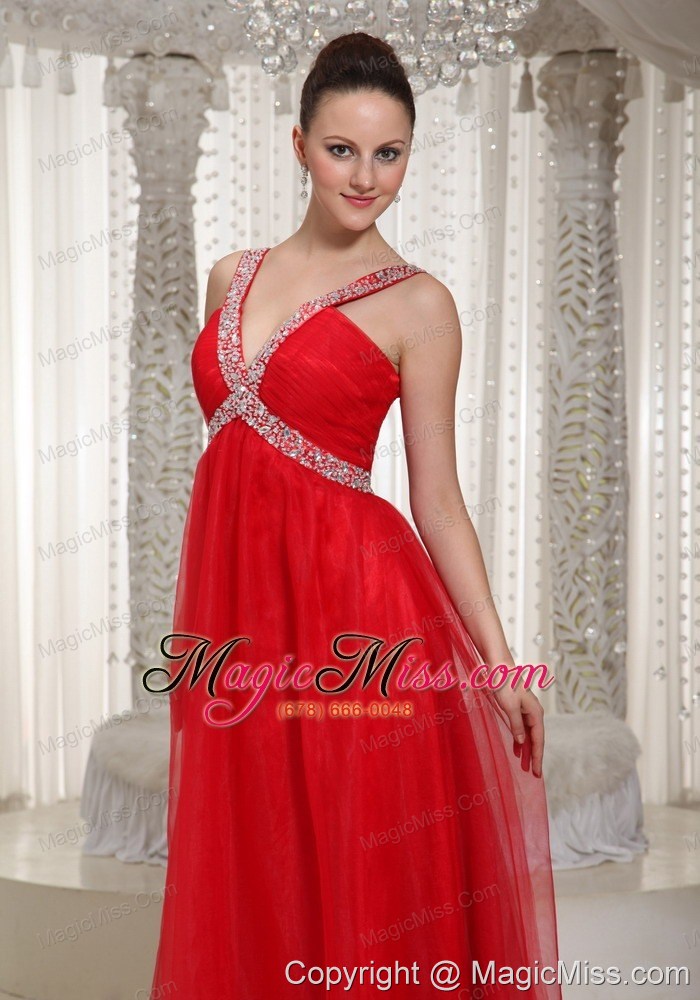 wholesale long prom dress with v-neck red chiffon 2013