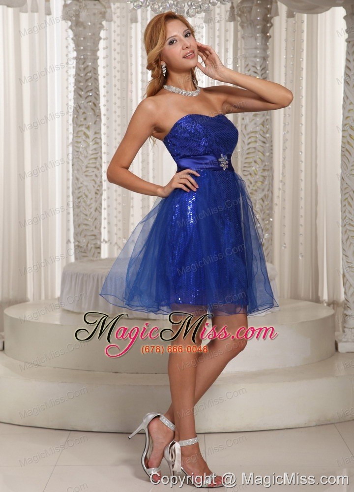 wholesale a-line peacock blue sequins over skirt mini-length strapless prom / cocktail dress online