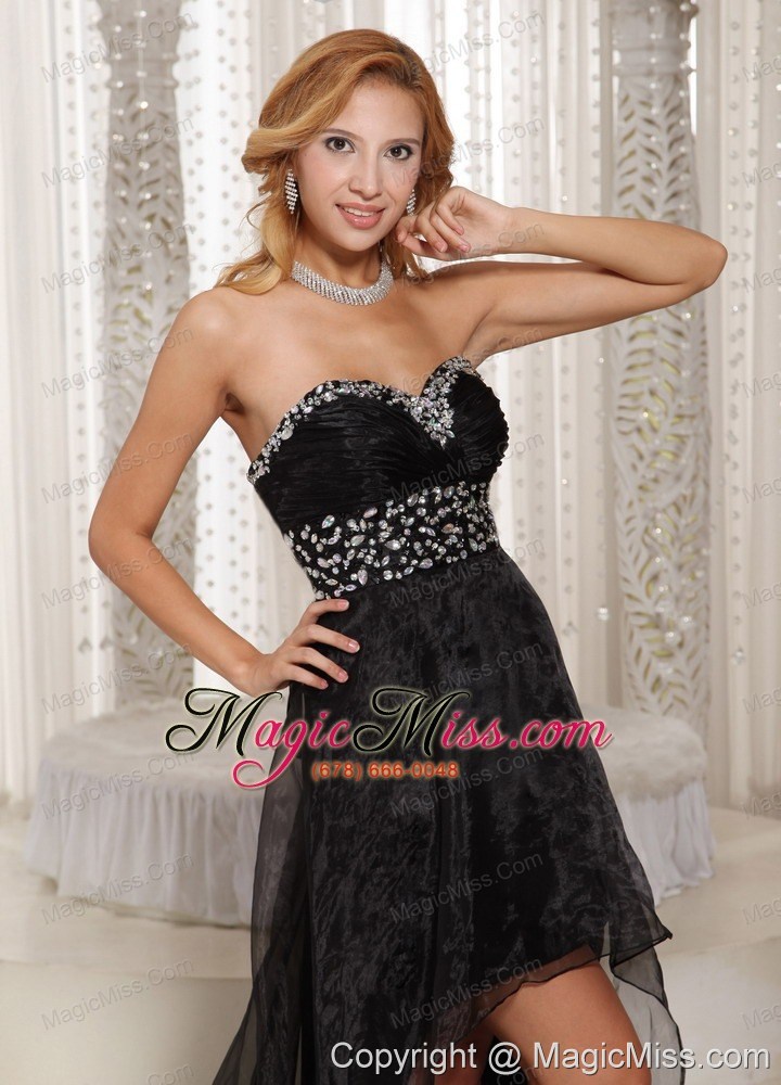 wholesale black high-low prom dresss weethart beaded decorate bust custom made with organza