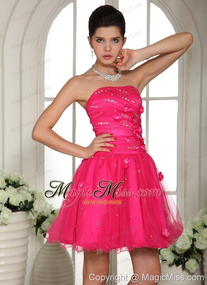 wholesale 2013 salem hot pink prom dress with appliques and beading mini-length for custom made