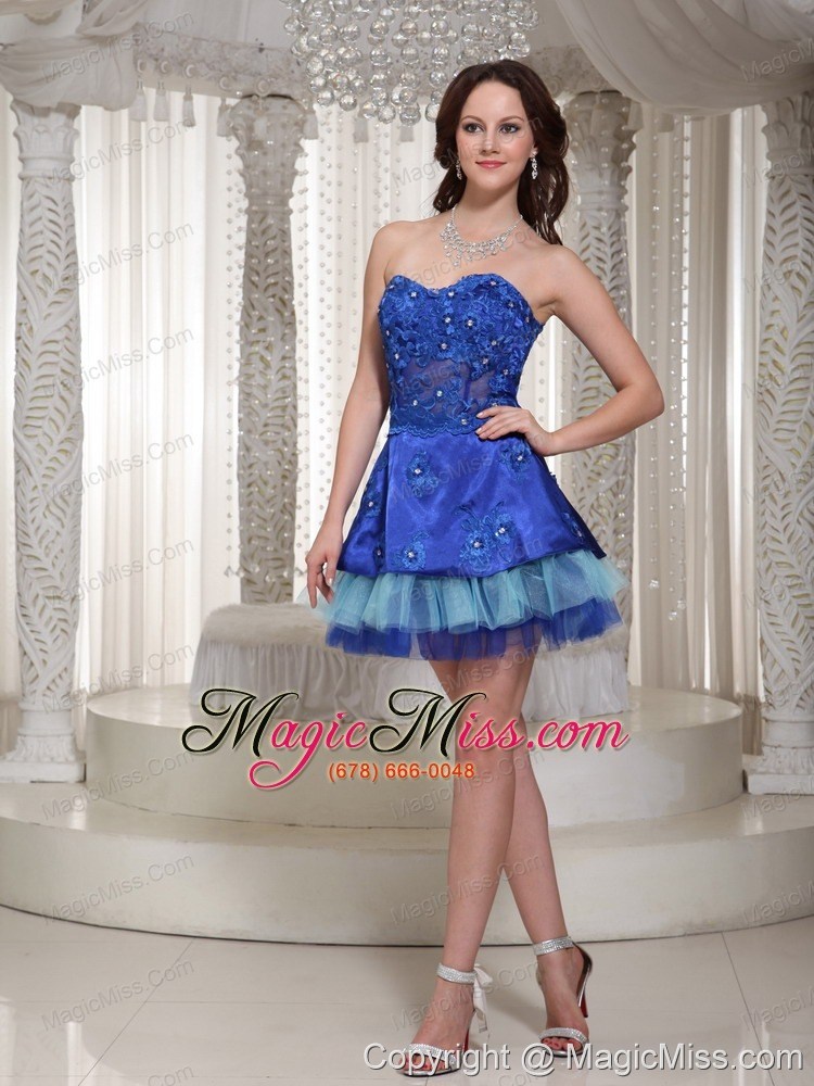 wholesale luxurious style for sweetheart blue beaded drocrate prom dress with mini-length