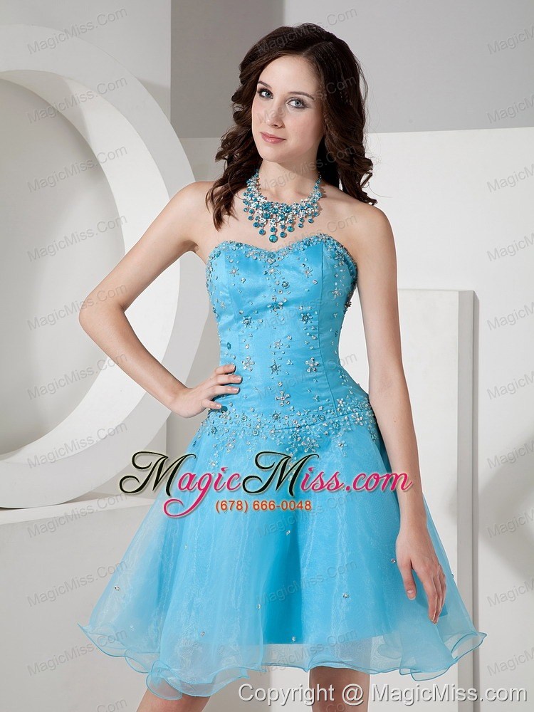wholesale baby blue a-line sweetheart mini-length organza beading prom dress