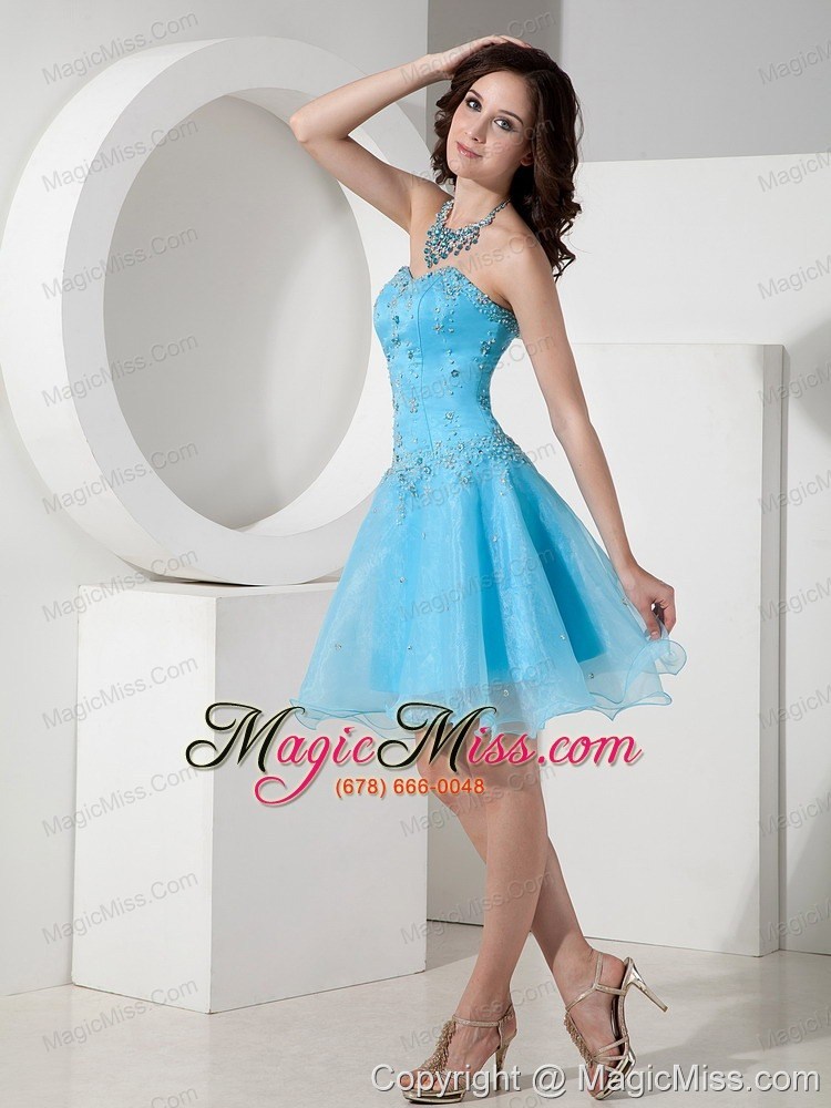 wholesale baby blue a-line sweetheart mini-length organza beading prom dress