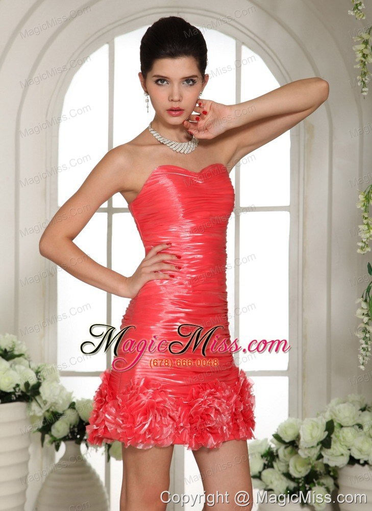 wholesale watermelon red sweetheart cocktail dress with hand made flowers for club in sikeston