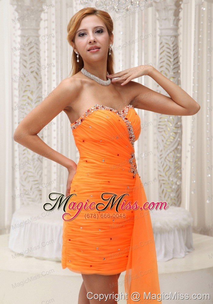 wholesale ruched bodice beaded decorate sweetheart neckline orange pretty prom / homecoming dress for 2013