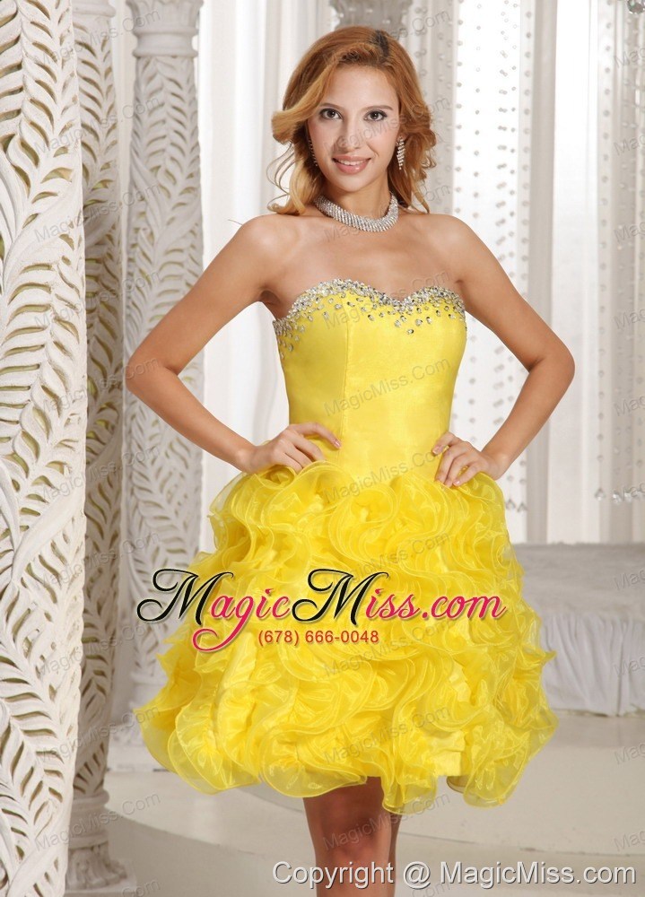 wholesale ruffles a-line sweetheart prom dress online yellow organza with beading in oklahoma