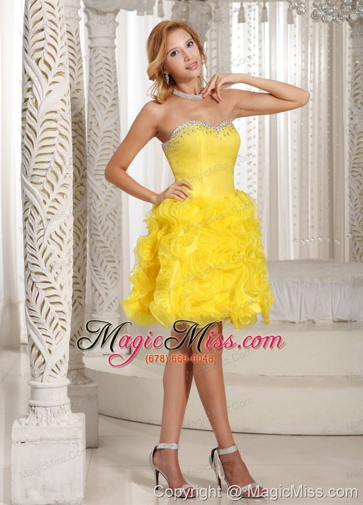 wholesale ruffles a-line sweetheart prom dress online yellow organza with beading in oklahoma