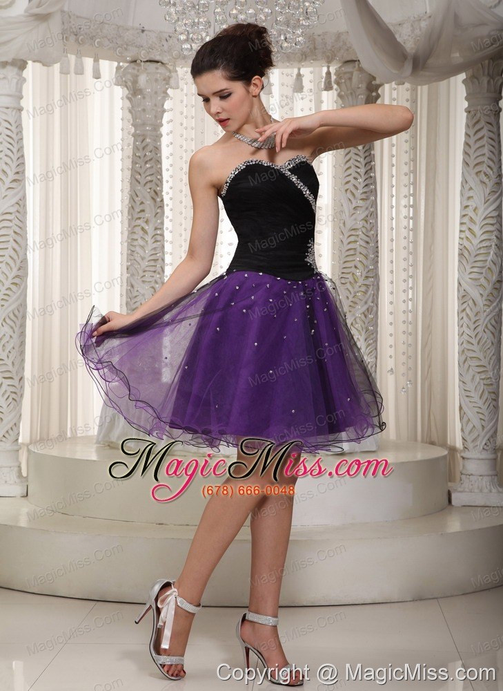 wholesale black and purple a-line sweetheart mini-length tulle beading prom / cocktail dress