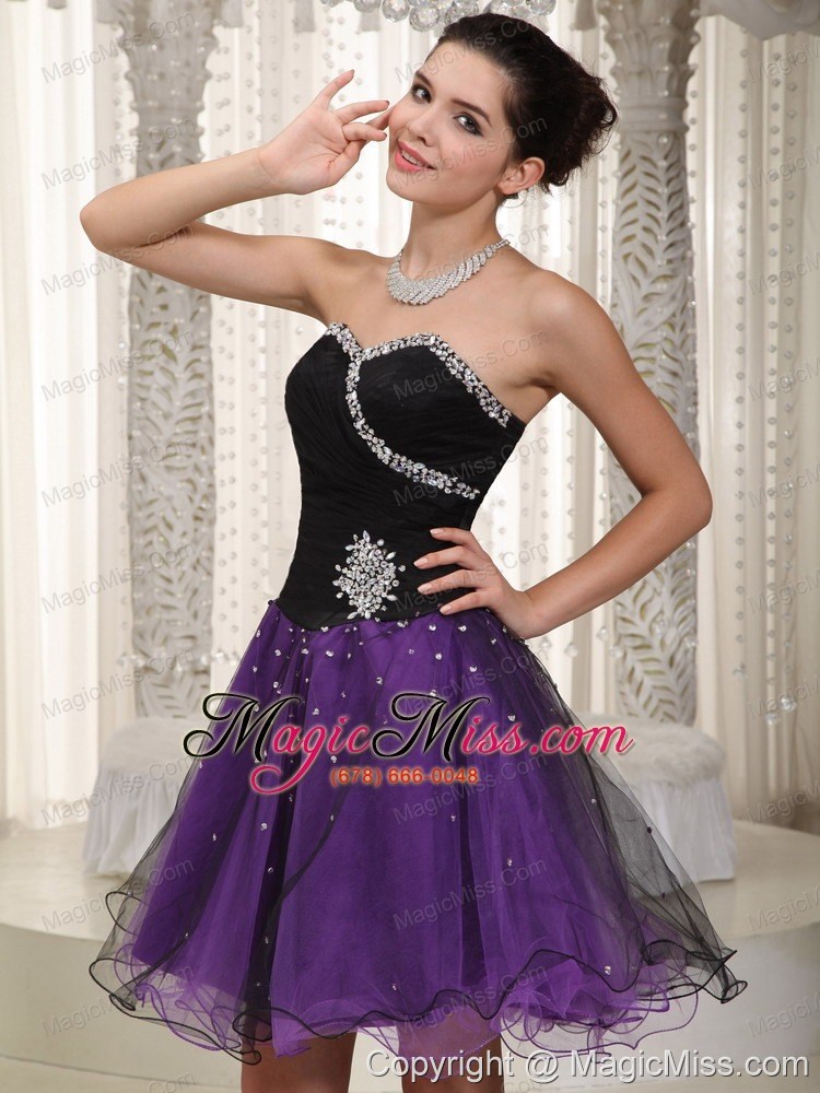 wholesale black and purple a-line sweetheart mini-length tulle beading prom / cocktail dress