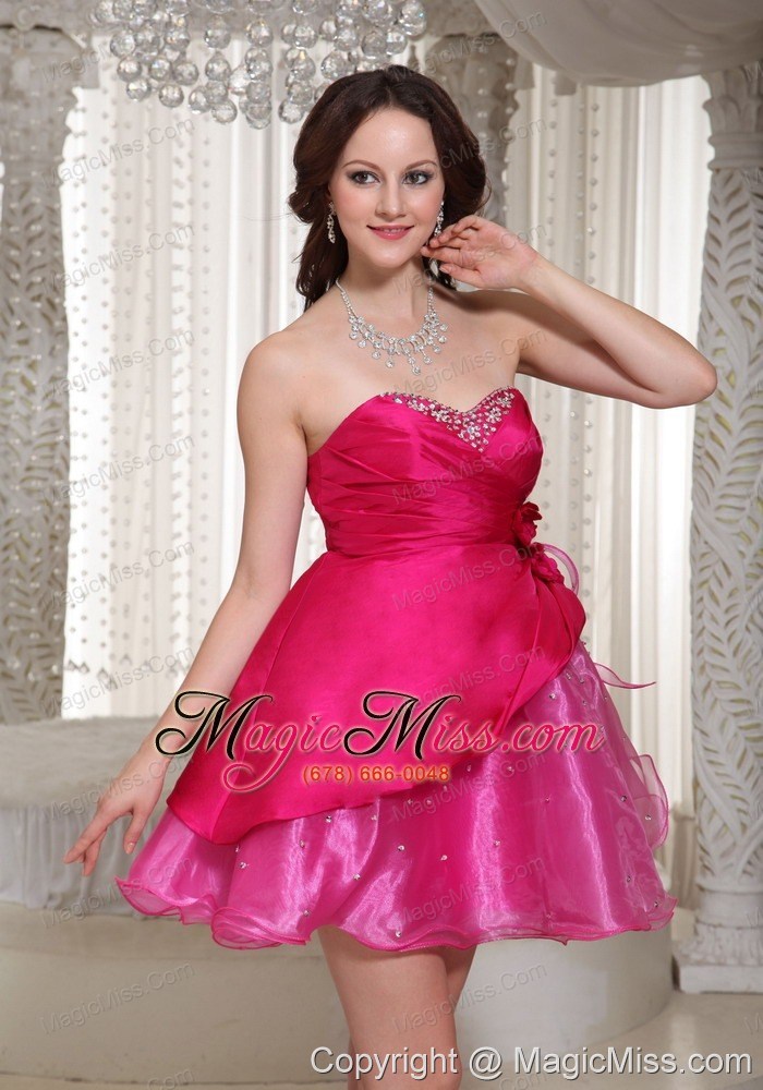 wholesale hot pink organza mini-length sweetheart for prom cocktail dress with beading decorate
