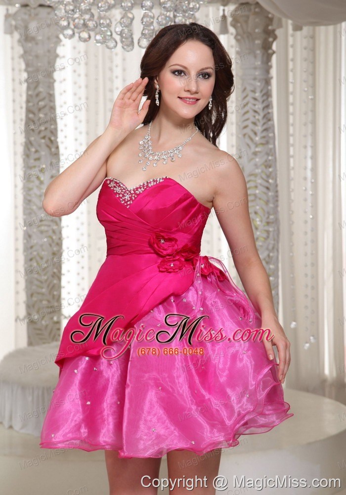 wholesale hot pink organza mini-length sweetheart for prom cocktail dress with beading decorate
