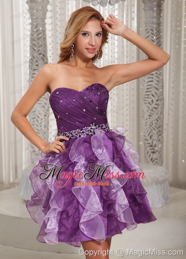 wholesale lovely princess ruffles beaded decorate eggplant purple prom dress cocktail style