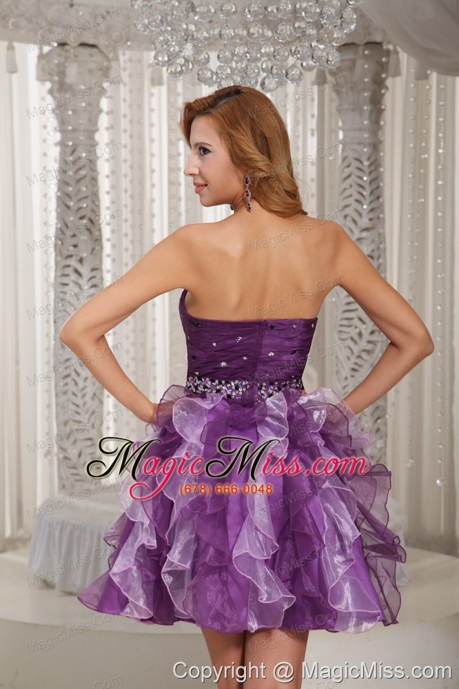 wholesale lovely princess ruffles beaded decorate eggplant purple prom dress cocktail style
