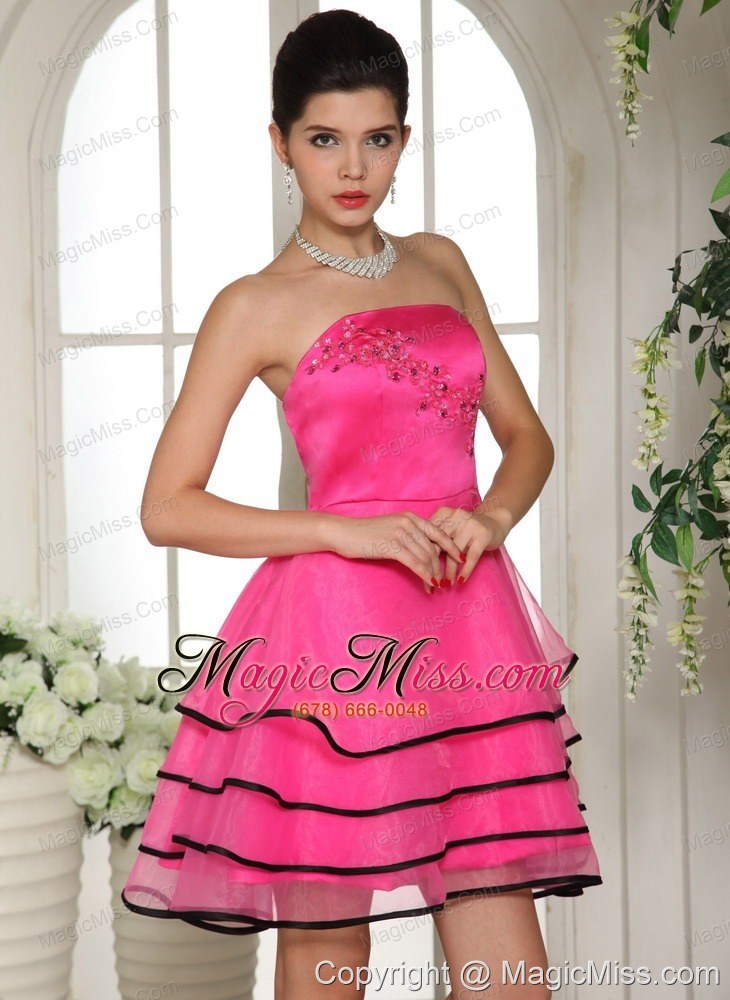 wholesale hot pink and black homecoming dress with appliques and beading for custom made in neosho