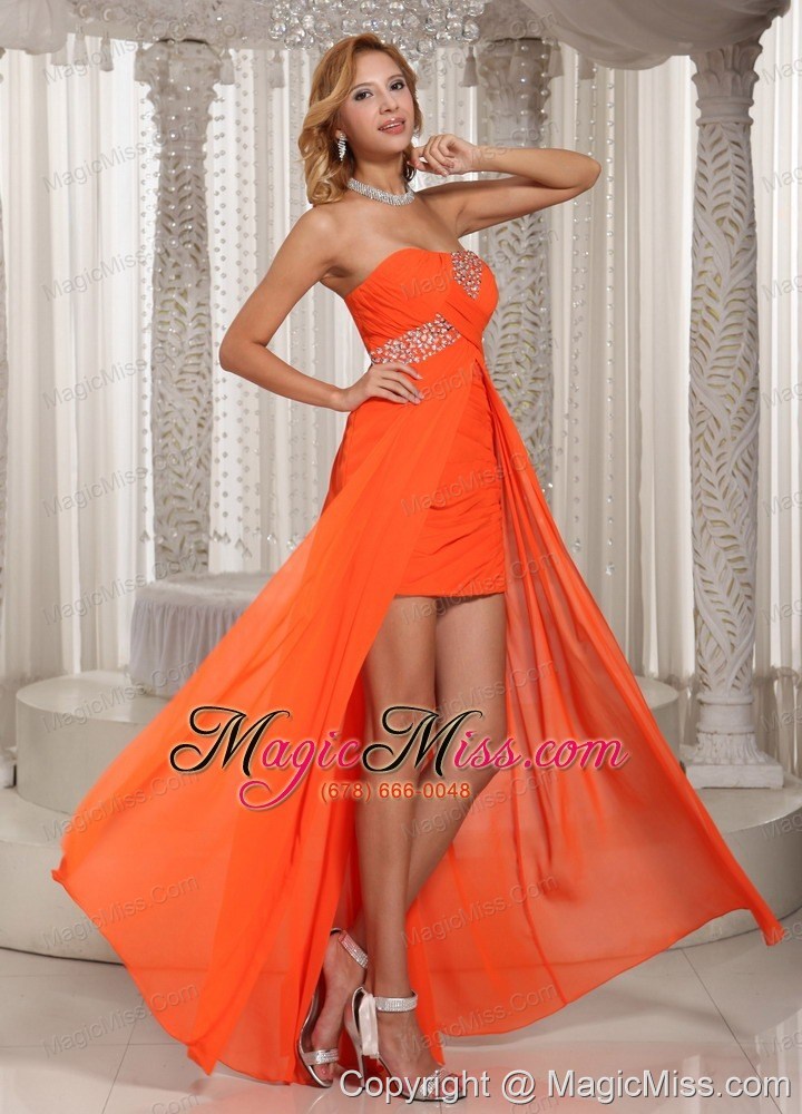 wholesale wholesale high-low beading prom dress orange red chiffon party style