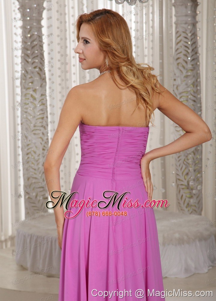 wholesale high-low lavender sweetheart celebrity dress with appliques and ruched bodice