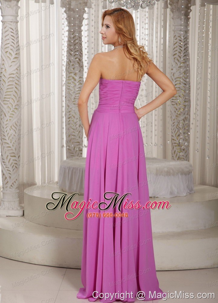 wholesale high-low lavender sweetheart celebrity dress with appliques and ruched bodice