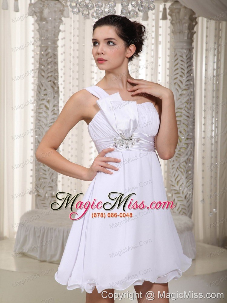 wholesale white empire one shoulder mini-length chiffon beading prom dress