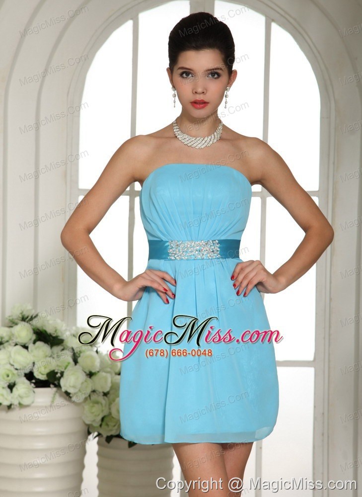 wholesale baby blue ruched decorate bust and belt 2013 bridesmaid dress custom made