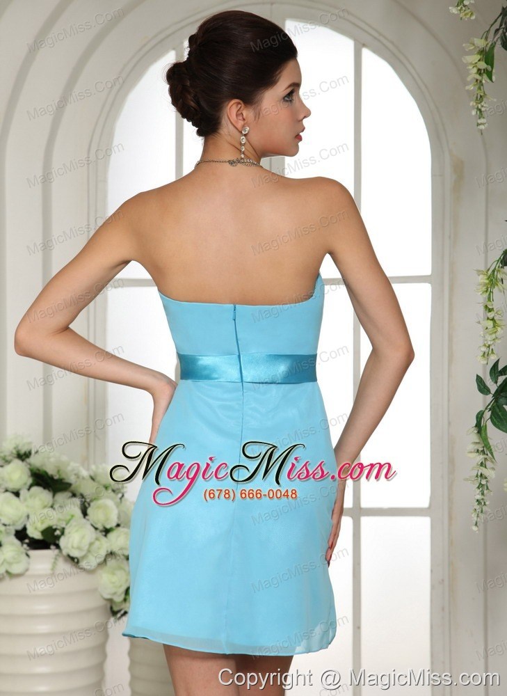 wholesale baby blue ruched decorate bust and belt 2013 bridesmaid dress custom made