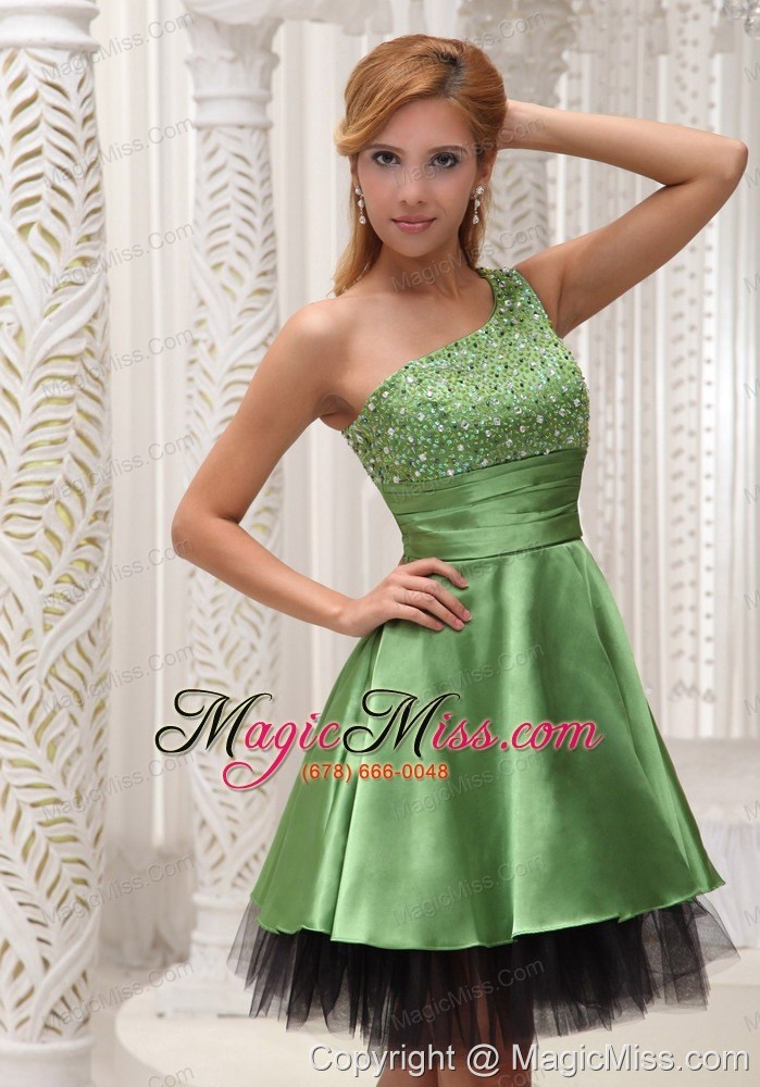 wholesale beaded decorate one shoulder and bust spring green and black prom / homecoming dress for 2013