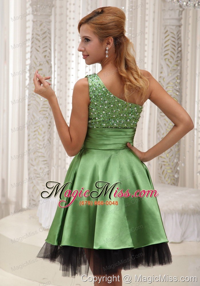 wholesale beaded decorate one shoulder and bust spring green and black prom / homecoming dress for 2013