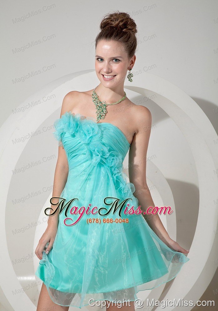 wholesale apple green a-line / pricess strapless mini-length hand made flowers prom / homecoming dress