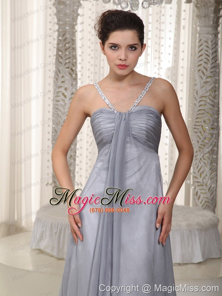 wholesale gray empire straps floor-length chiffon beading prom / pageant dress