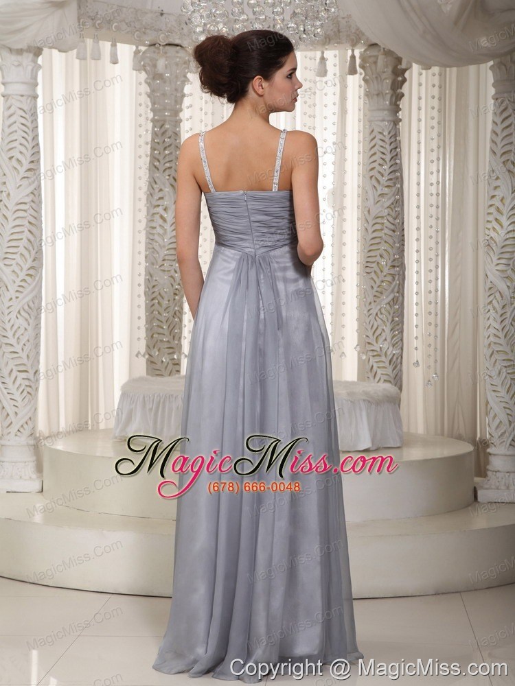 wholesale gray empire straps floor-length chiffon beading prom / pageant dress