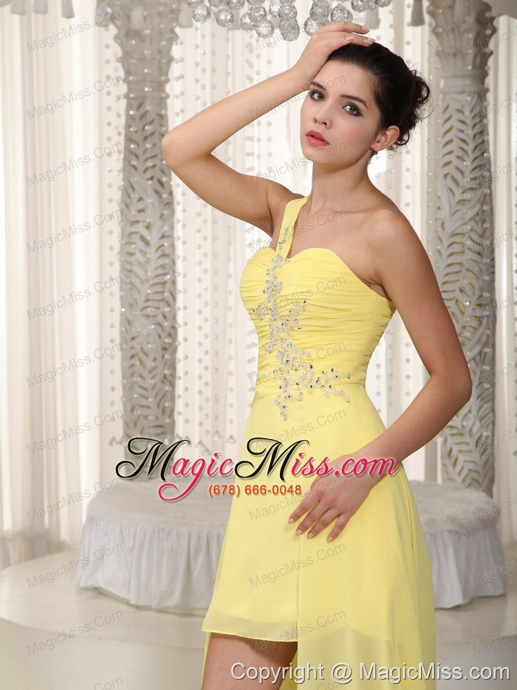 wholesale yellow a-line / princess one shoulder high-low chiffon beading prom dress