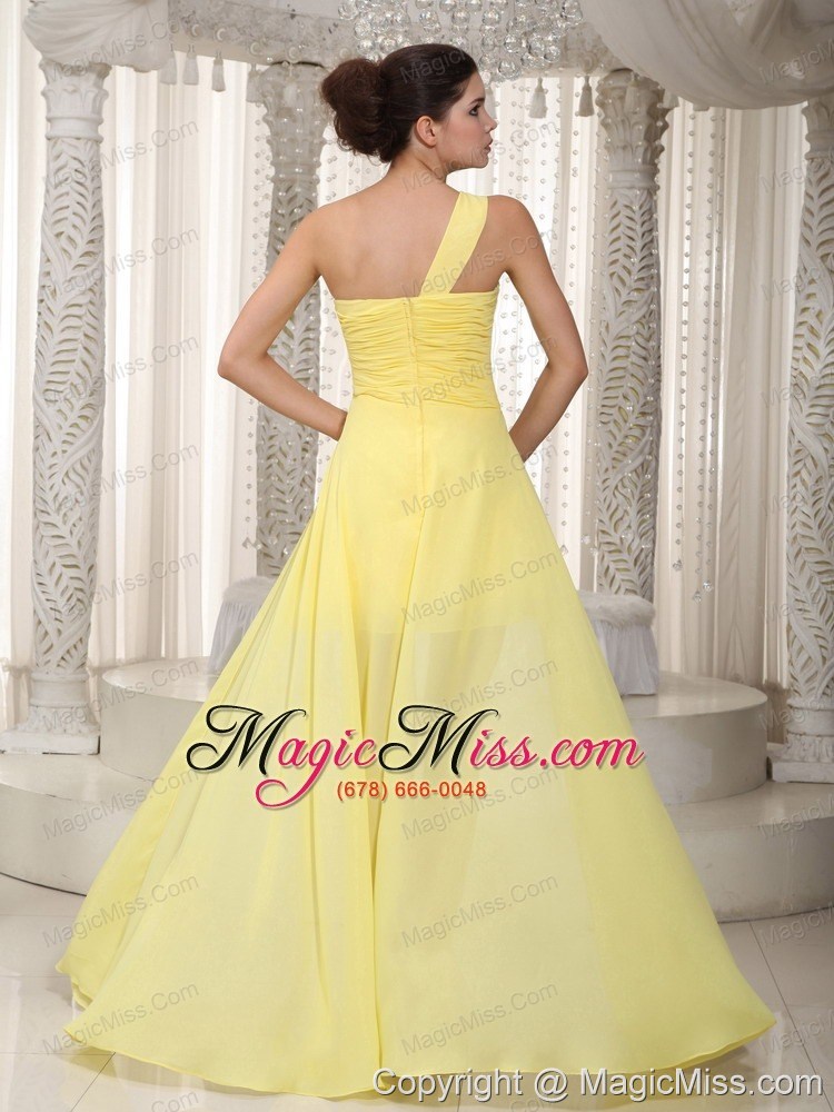 wholesale yellow a-line / princess one shoulder high-low chiffon beading prom dress