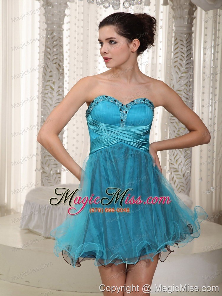wholesale teal a-line sweetheart mini-length tulle beading prom / cocktail dress
